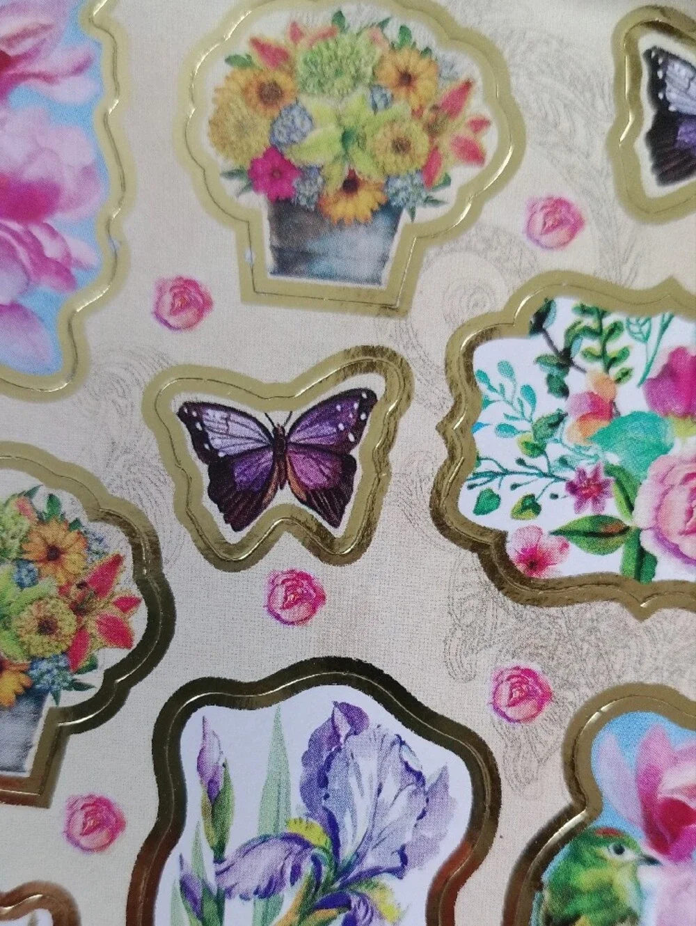 Floral & Butterfly Sticker Sheet — Assorted Pink, Purple, Green